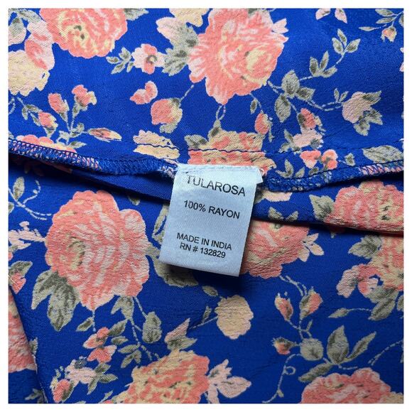 Tularosa Iris Short Sleeve Floral Mini Dress Navy Blue Peach Size Small - Picture 4 of 6